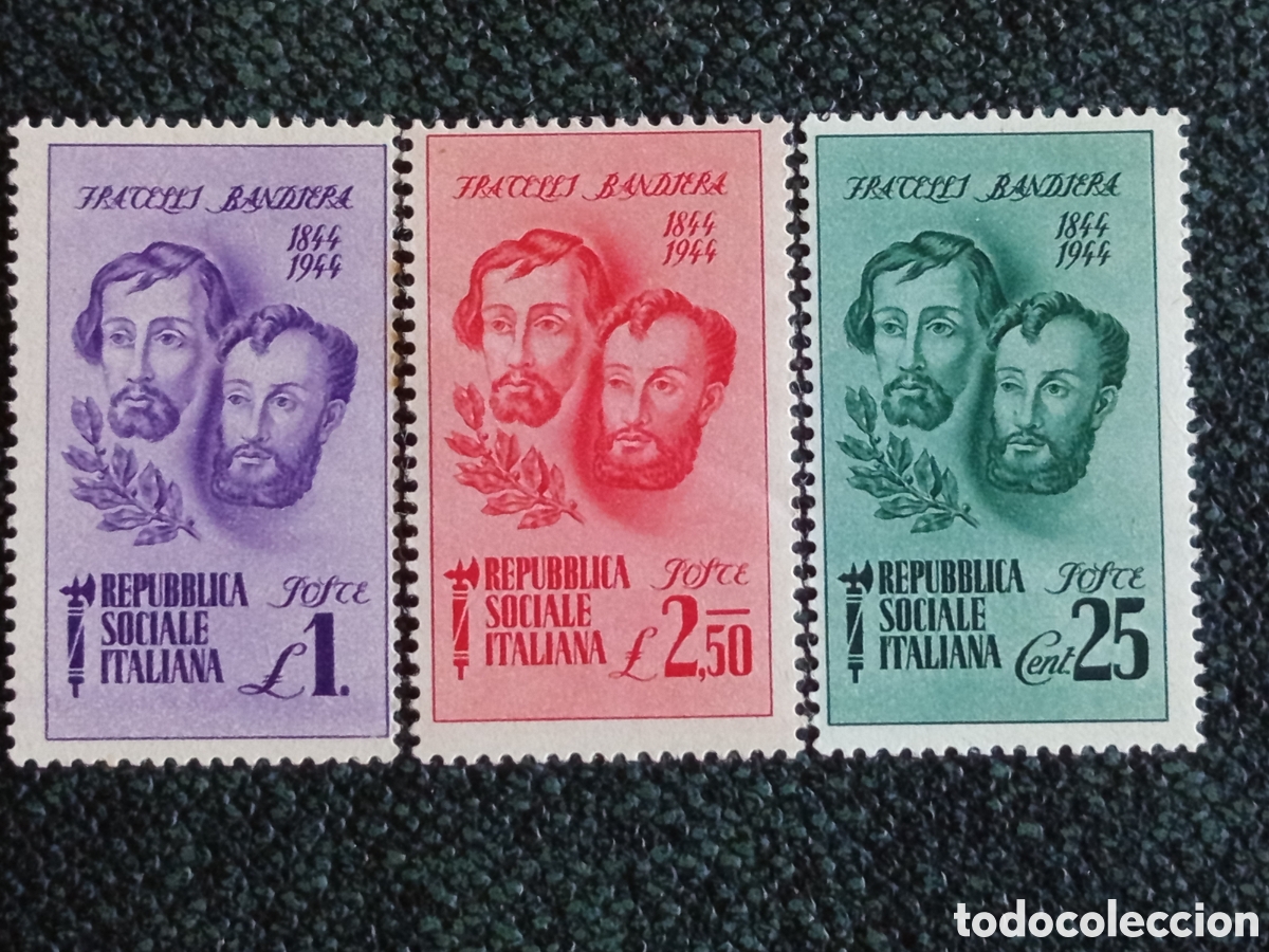 Sellos: RSI Italia 1944 Fratelli Bandiera Serie Completa MNH Sassone 512/514