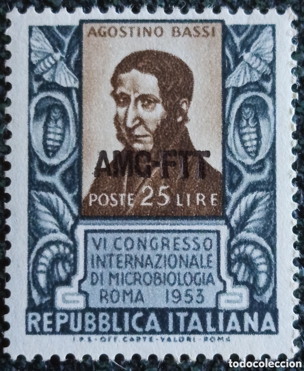 Sellos: Trieste A AMG-FTT 1953 Agostino Bassi Microbiologia MNH Sassone N. 187