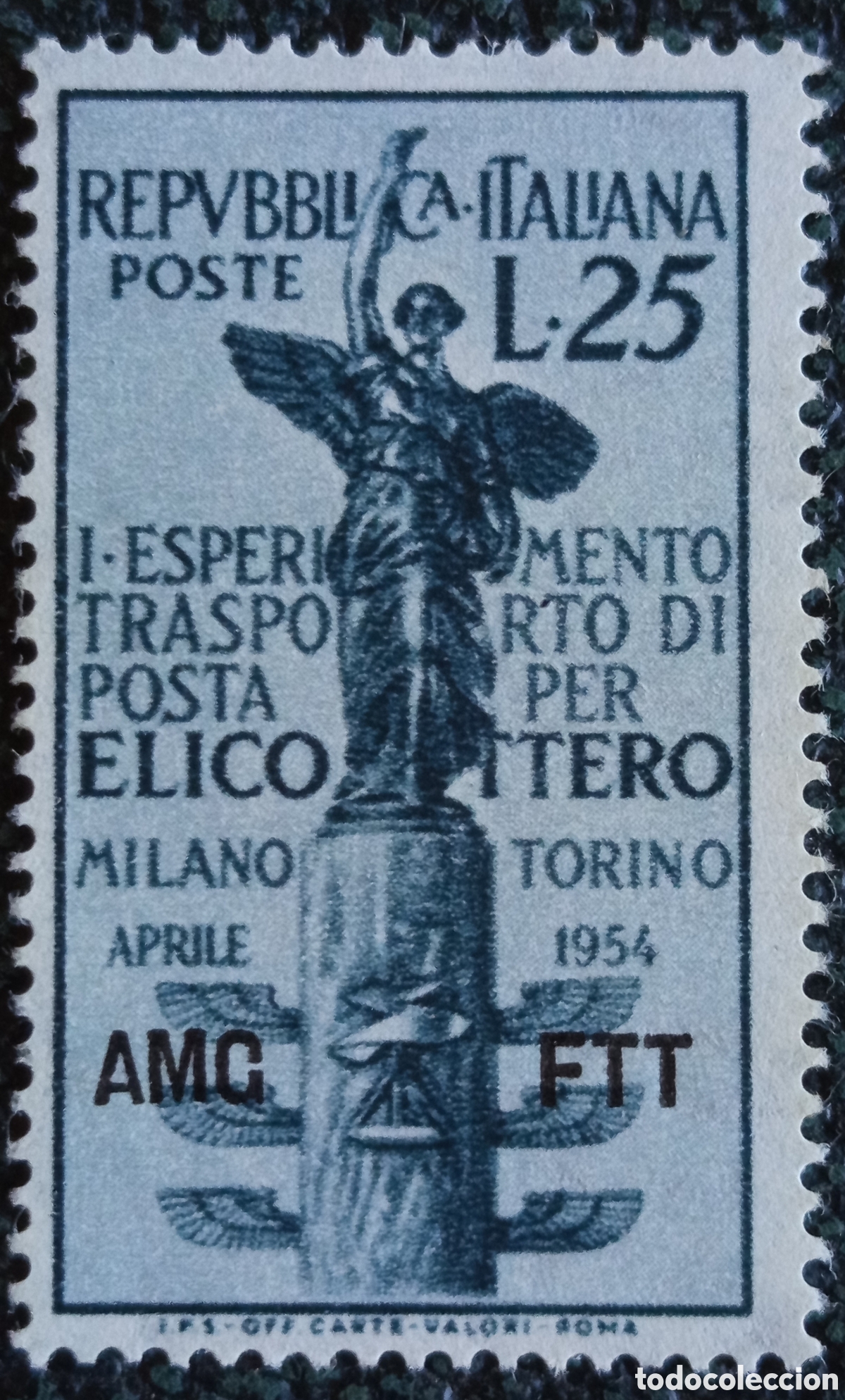 Sellos: Trieste A AMG-FTT 1954 Posta per Elicottero Milano-Torino MNH Sassone 198
