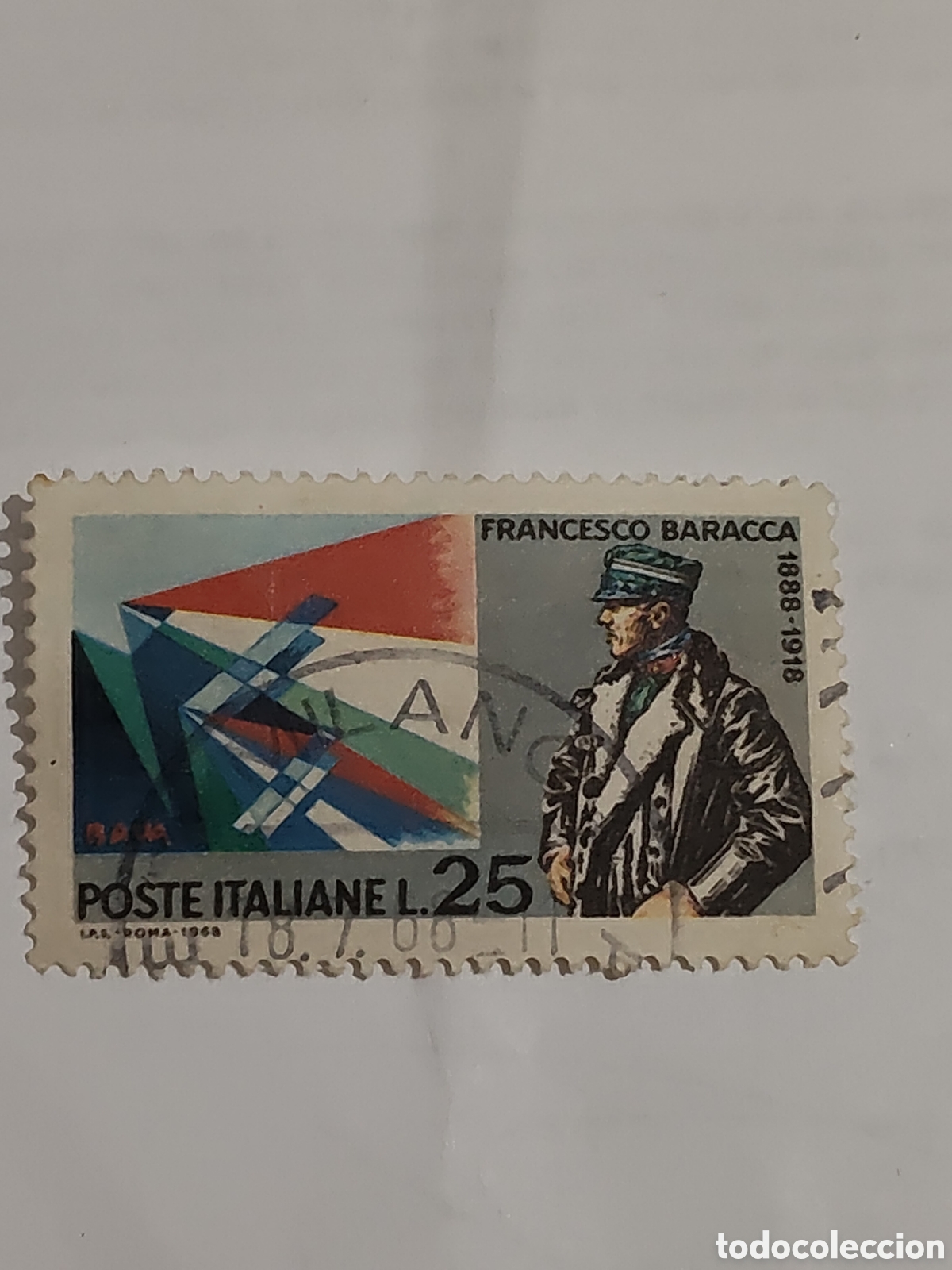 Sellos: Sello de Italia 50 aniversario de la muerte d Francisco Baracca aviador primera guerra mundial 1968