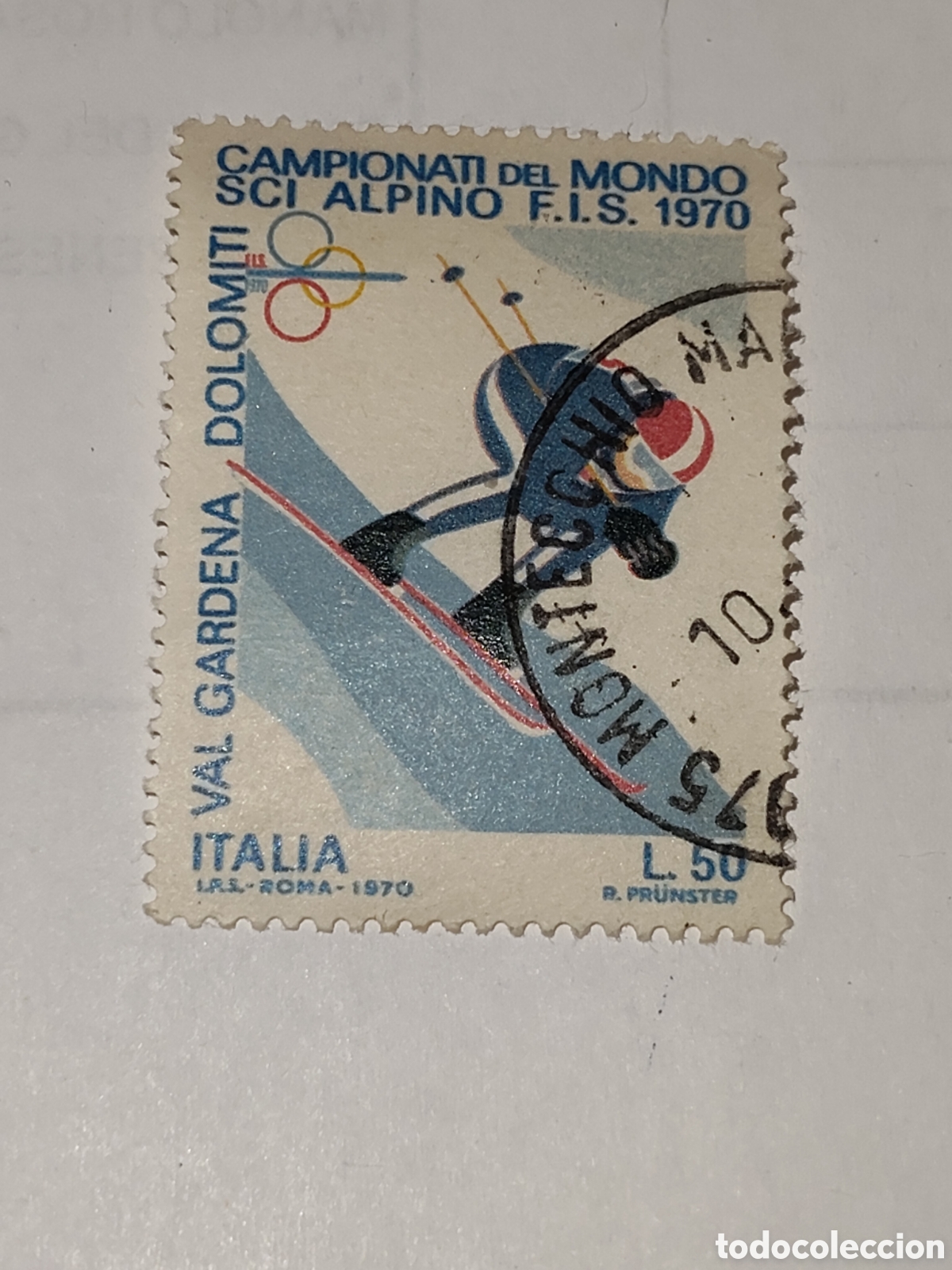 Timbres: Sello de Italia campeonatos mundiales de Esqu&iacute; Alpino Val Gardena 1970