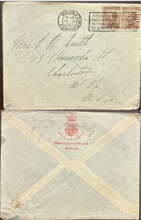 Sellos: MI) 1922 ITALY, SLOGAN CANCELLATION, COVER SENT FROM NAPLES TO CHARLESTON,WITH KING VICTOR EMMANUEL