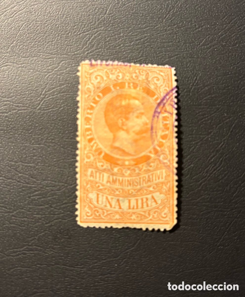 Selos: Sello Italia 1884 Umberto I , 1 Lira naranja Marca de Bollo Atti Amministrativi