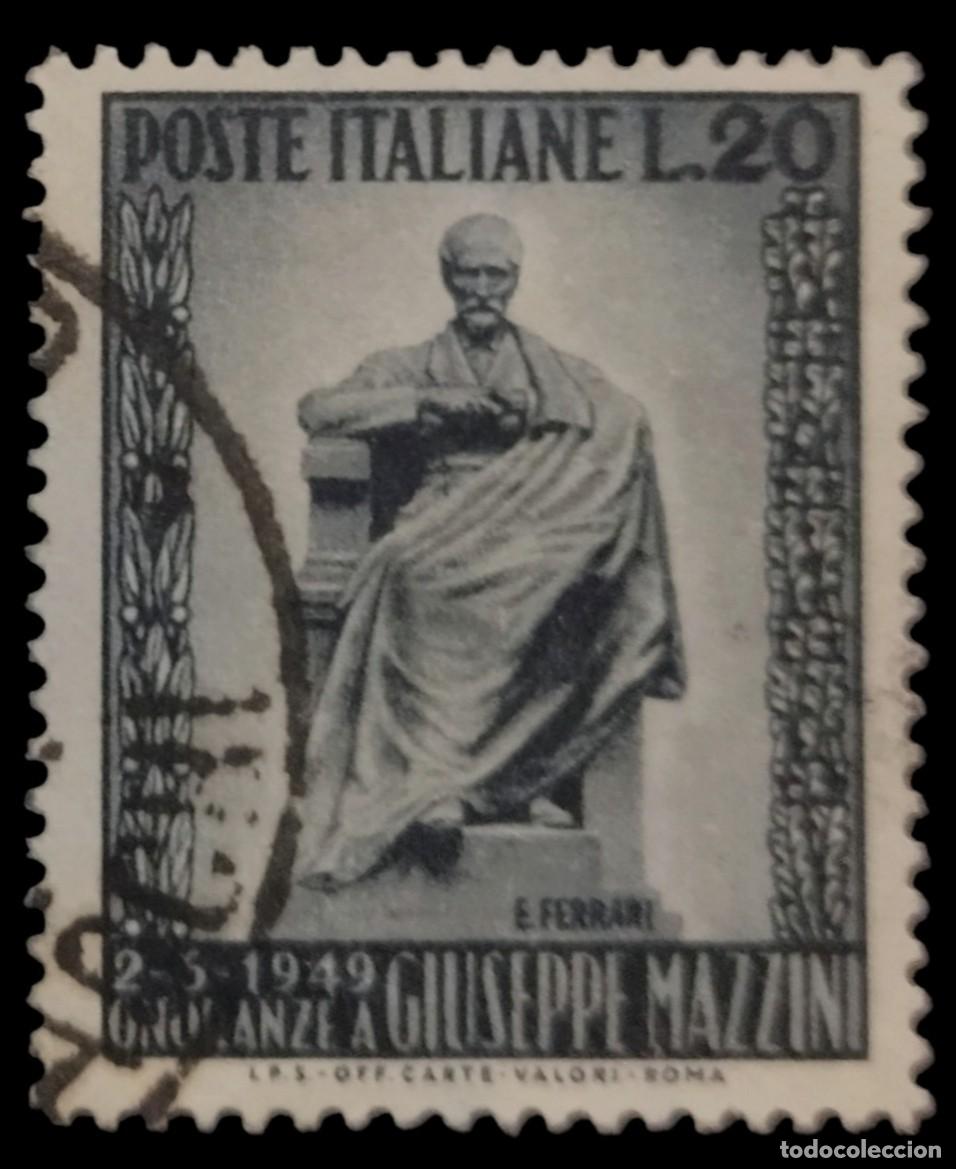 Sellos: ITALIA 1949 Monumento a Guiseppe Mazzini. YVERT 542.. USADO.