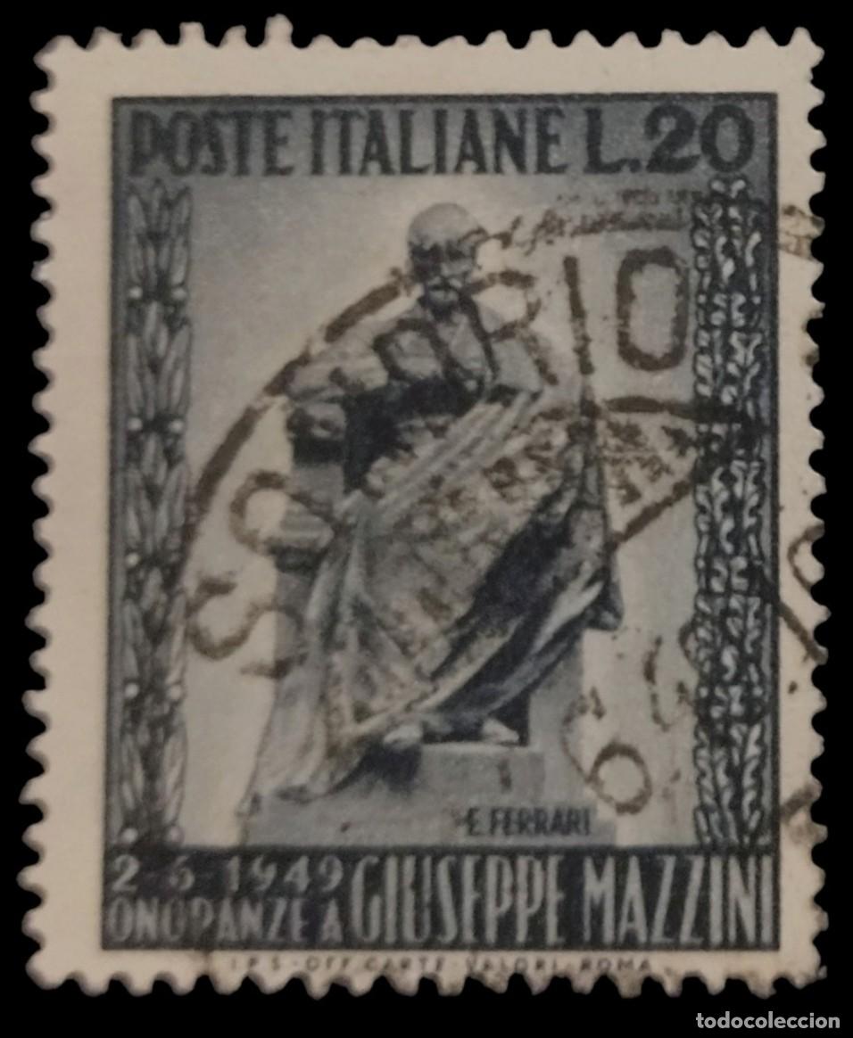 Sellos: ITALIA 1949 Monumento a Guiseppe Mazzini. YVERT 542.. USADO.