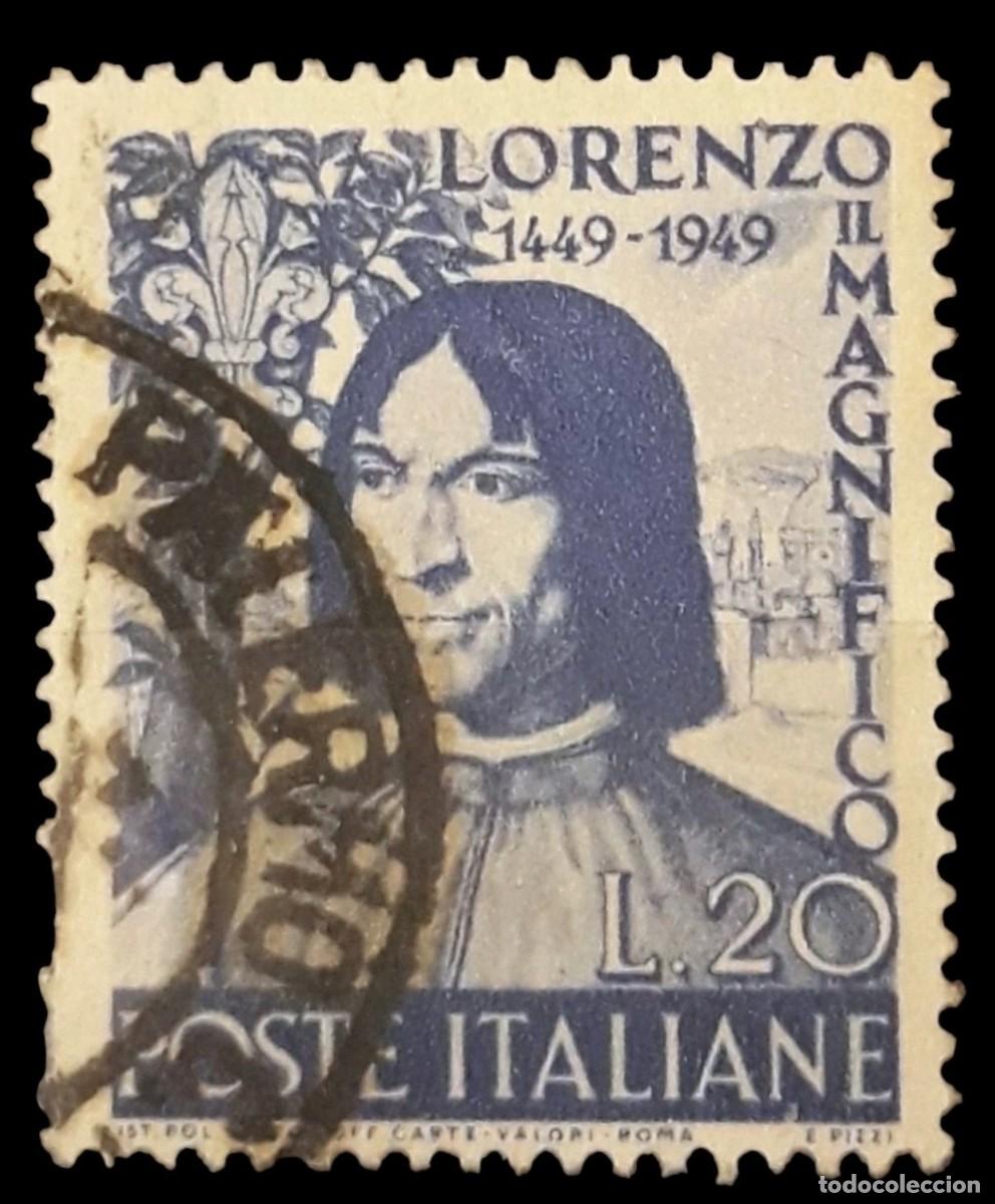 Sellos: ITALIA 1949 Lorenzo de M&eacute;dici. YVERT 547. USADO.