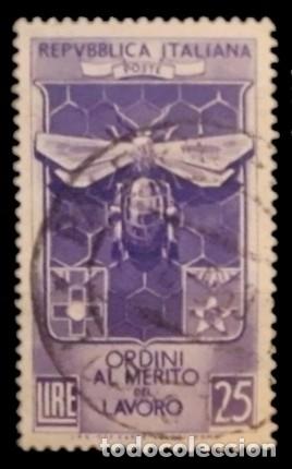Sellos: ITALIA 1953 Orden al m&eacute;rito en el trabajo. YVERT 646. USADO.