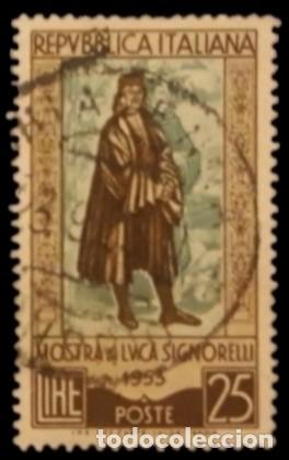 Sellos: ITALIA 1953 Pintura. Exposici&oacute;n de las obras de Luca Signorelli. YVERT 662. USADO.