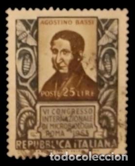 Sellos: ITALIA 1953 6&ordm; Congreso internacional sobre microbiolog&iacute;a. Roma. YVERT 663. USADO.