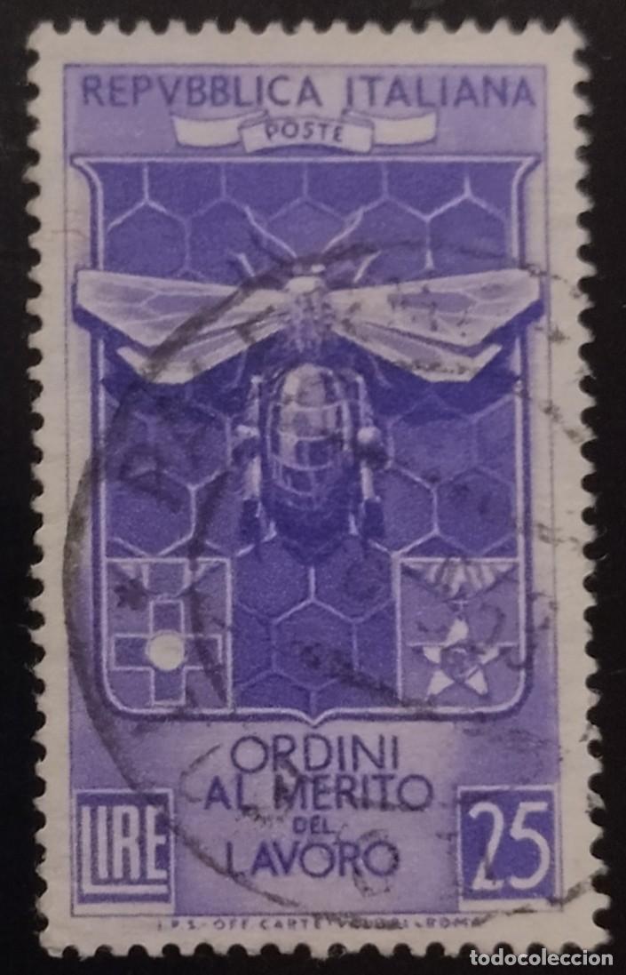 Sellos: ITALIA 1953 Orden al m&eacute;rito en el trabajo. YVERT 646. USADO.
