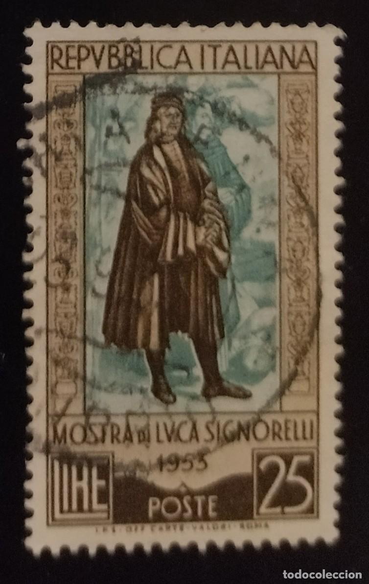 Sellos: ITALIA 1953 Pintura. Exposici&oacute;n de las obras de Luca Signorelli. YVERT 662. USADO.