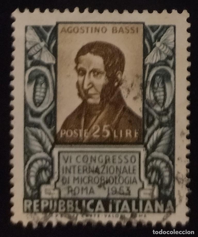 Sellos: ITALIA 1953 6&ordm; Congreso internacional sobre microbiolog&iacute;a. Roma. YVERT 663. USADO.