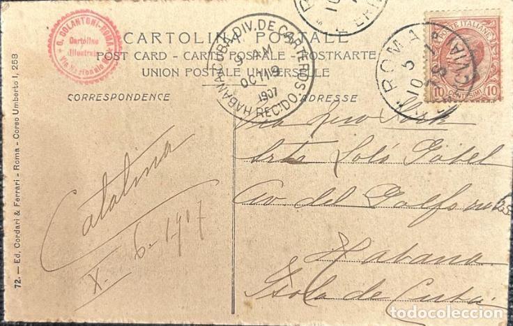 Sellos: TS.)1907, ITALY, ROME TO HAVANA, CUBA, POSTCARD WITH A VINTAGE ILLUSTRATION, &rdquo;VICTOR EMMANUEL III&rdquo; S