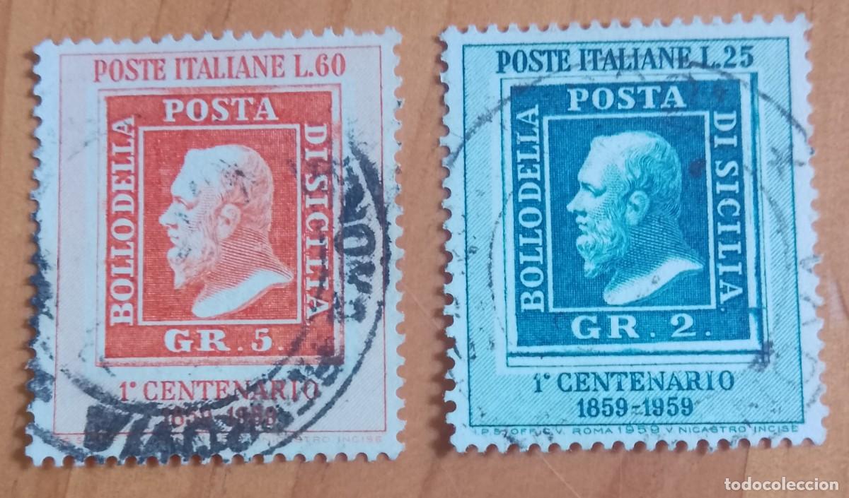 Sellos: ITALIA - LOTE 2 SELLOS, CENTENARIO DEL SELLO DE SICILIA 1859.1959 - VER DESCRIPCI&Oacute;N