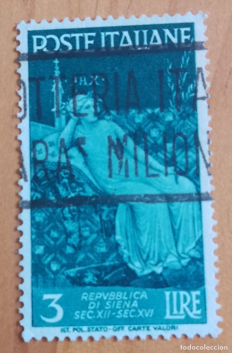 Sellos: ITALIA - 3 LIRE - A&Ntilde;O 1946 - REP&Uacute;BLICA DE SIENA, SEC. XII-SEC. XVI - VER DESCRIPCI&Oacute;N