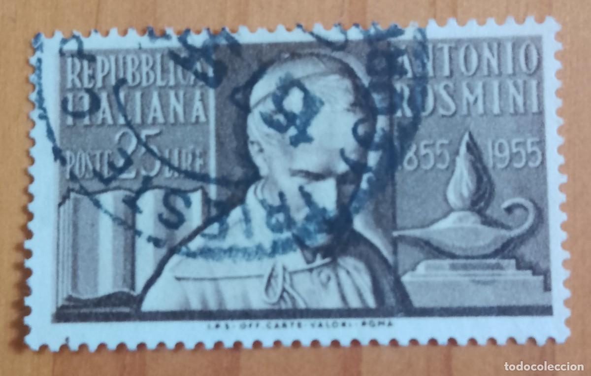 Sellos: ITALIA - V/F 25 LIRE - CENTENARIO DE LA MUERTE DE ANTONIO ROSMINI, 1855.1955 - VER DESCRIPCI&Oacute;N
