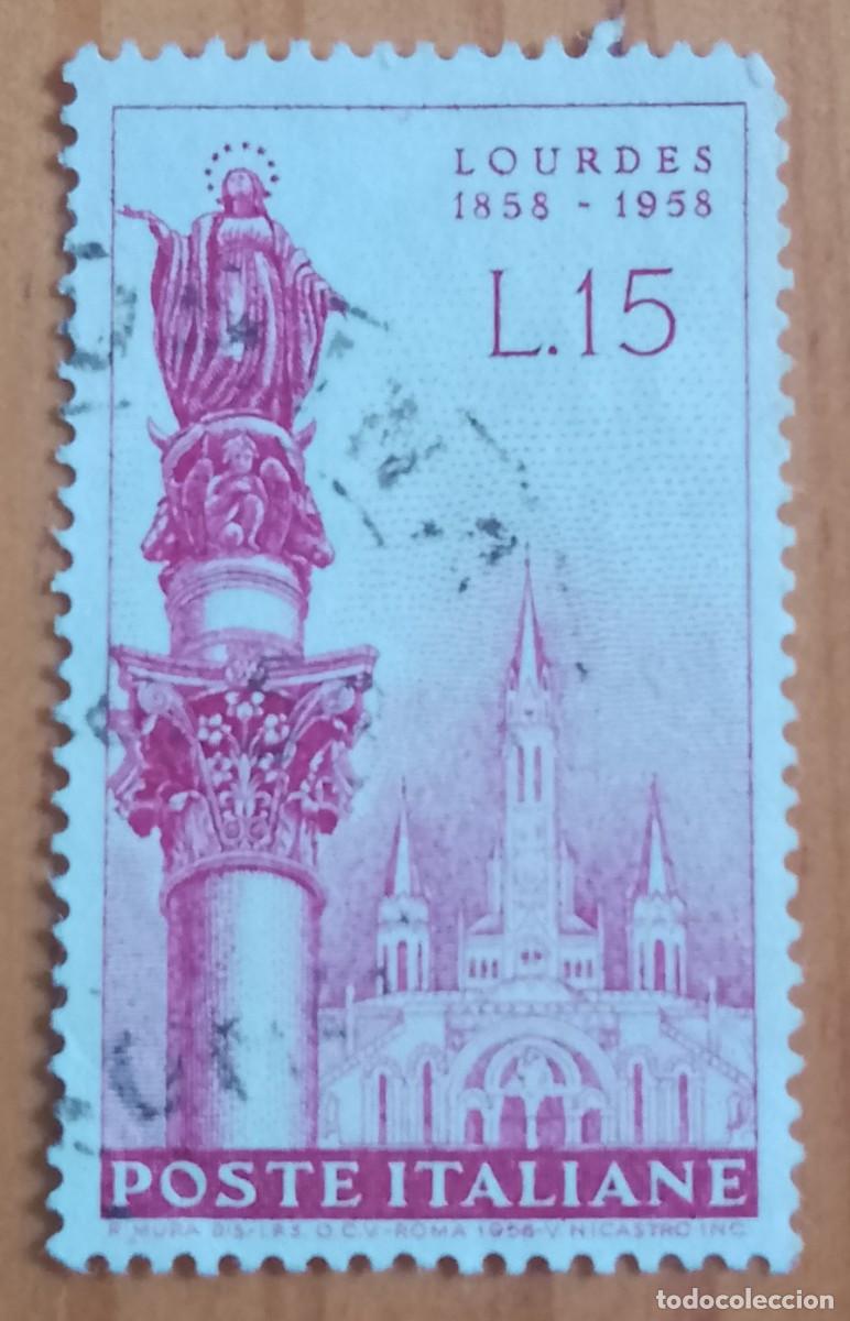 Sellos: ITALIA - V/F L 15 - LOURDES 1858.1958, CENTENARIO DE LA APARICI&Oacute;N DE LA VIRGEN - VER DESCRIPCI&Oacute;N