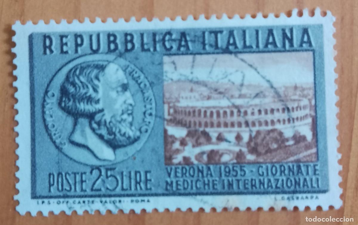 Sellos: ITALIA - V/F 25 LIRE - VERONA 1955, JORNADAS M&Eacute;DICAS INTERNACIONALES - VER DESCRIPCI&Oacute;N