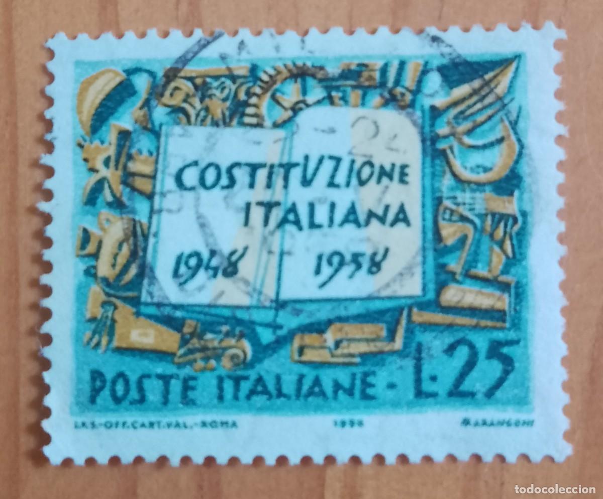 Sellos: ITALIA - V/F L 25 - CONSTITUCI&Oacute;N ITALIANA, 1948.1958 - VER DESCRIPCI&Oacute;N