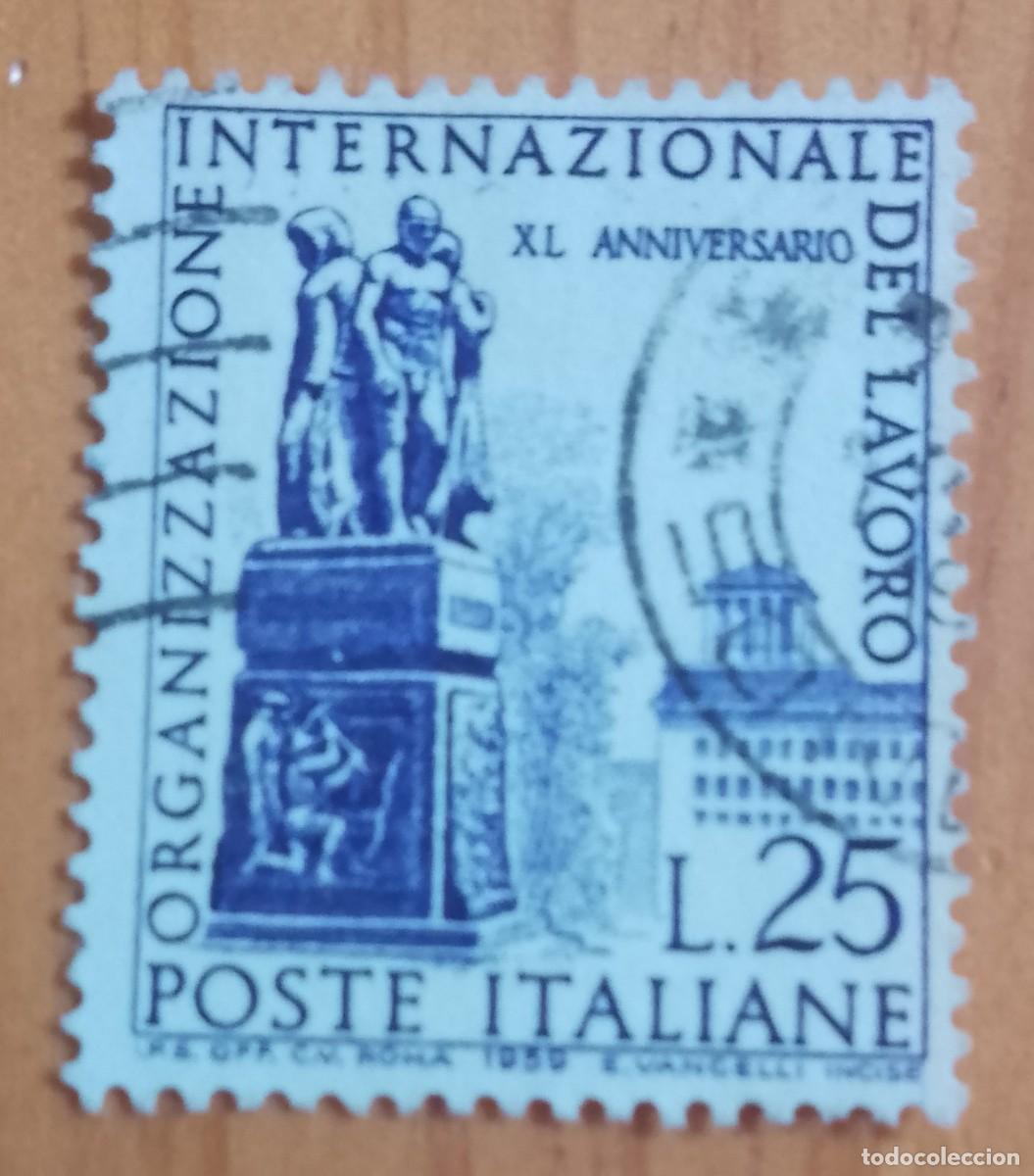 Sellos: ITALIA - V/F L 25 - A&Ntilde;O 1959 - 40 ANIVERSARIO ORGANIZACIONES INTERNACIONALES DEL TRABAJO