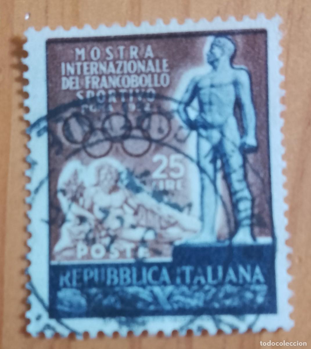 Sellos: ITALIA - V/F 25 LIRE - A&Ntilde;O 1952 - EXPOSICI&Oacute;N INTERNACIONAL DE SELLOS DEPORTIVOS - YV 622