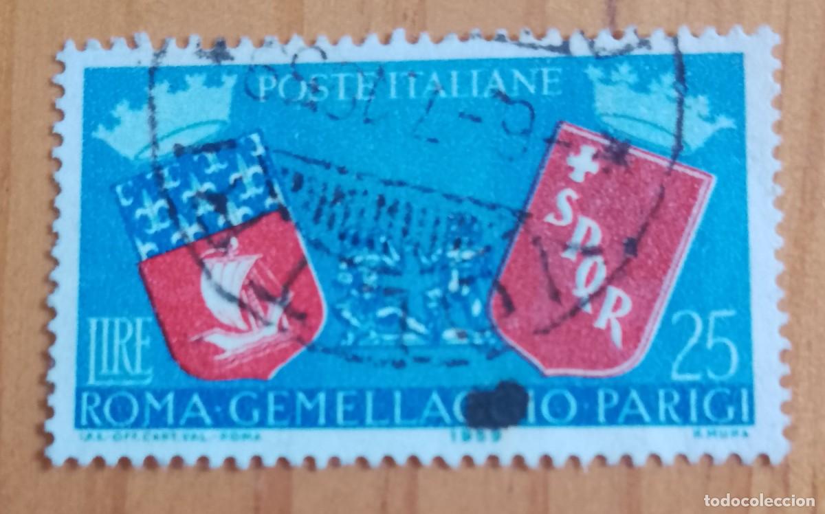 Sellos: ITALIA - V/F 25 LIRE - TERCER CENTENARIO HERMANAMIENTO ROMA PARIS, A&Ntilde;O 1959 - VER DESCRIPCI&Oacute;N