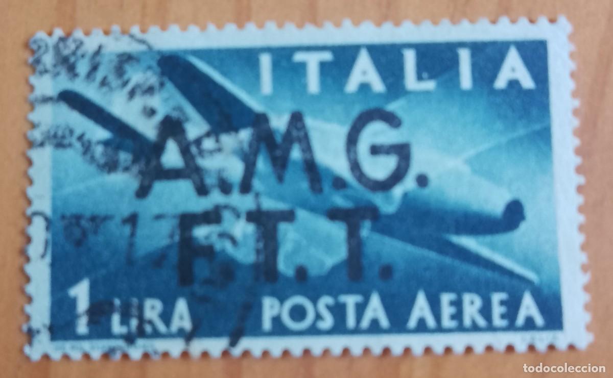 Sellos: ITALIA - V/F 1 LIRA - AVI&Oacute;N CAPRONI, CAMPINI DE H&Eacute;LICE - A&Ntilde;O 1957 - VER DESCRIPCI&Oacute;N