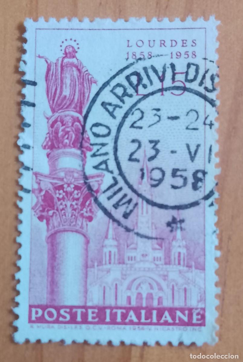 Sellos: ITALIA - V/F L 15 -LOURDES, CENTENARIO DE LA APARICI&Oacute;N DE LA VIRGEN, 1958 - VER DESCRIPCI&Oacute;N