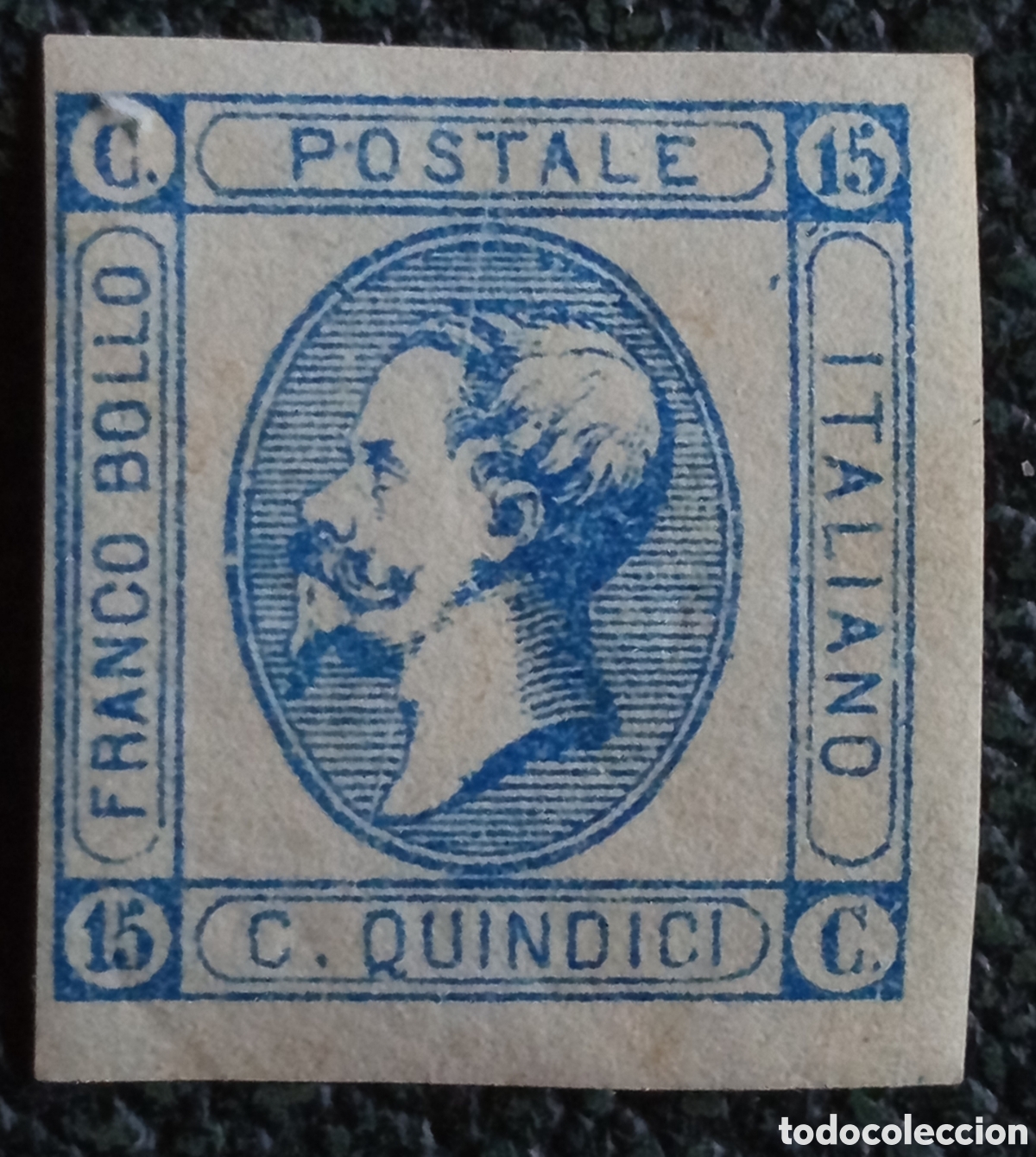 Sellos: Italia 1863 Sello V&iacute;ctor Manuel II 15c Azul Sin Dentar Scott 23 MH