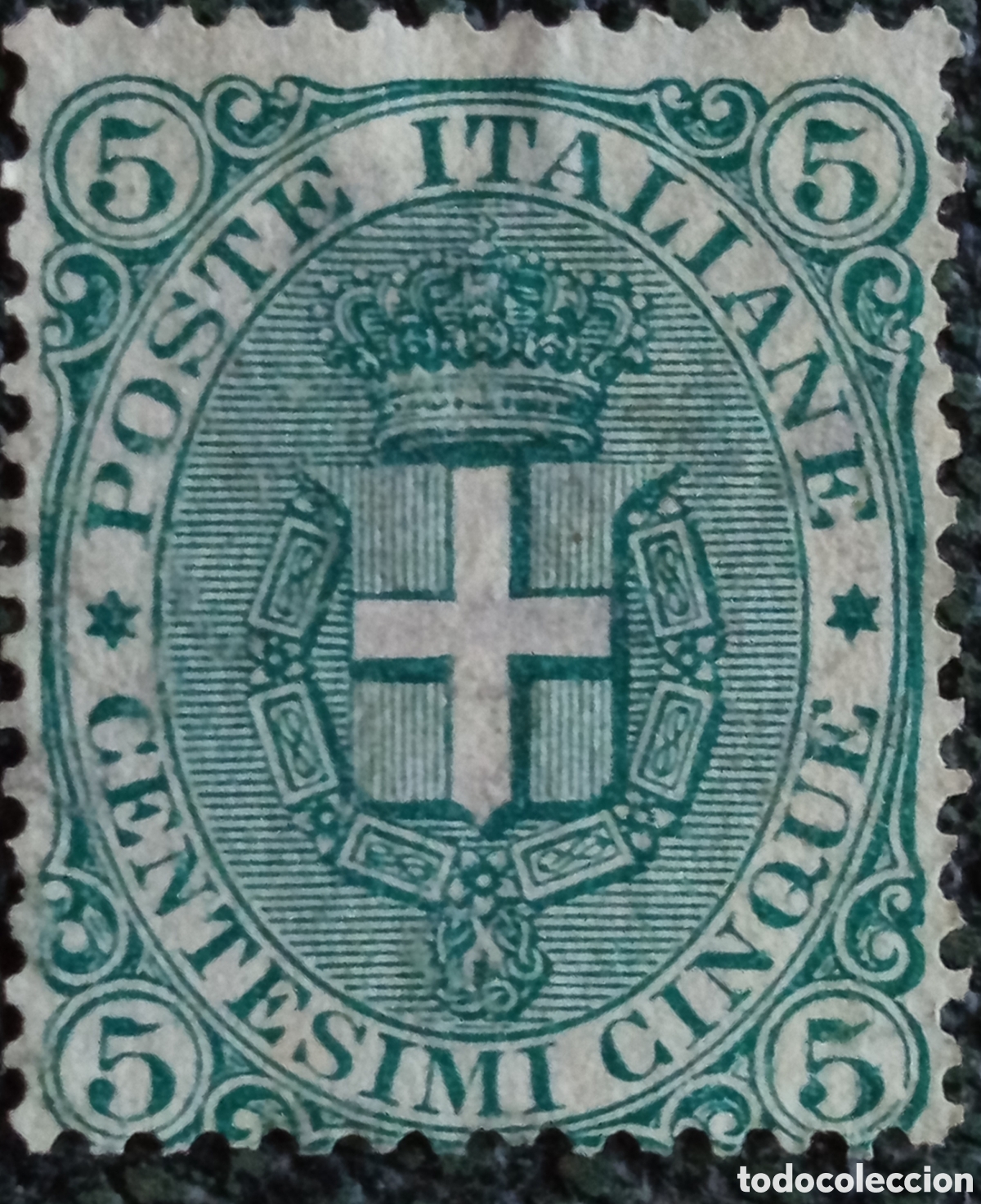 Sellos: Sello Italia 1889 Escudo de Saboya 5 Centesimi Verde MH (Michel 53 / Sassone 44)