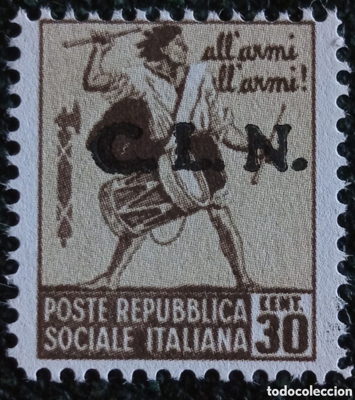 Sellos: Sello Italia RSI 1945 Savona Tamburino 30c Sobrecarga CLN Monumentos MH Raro