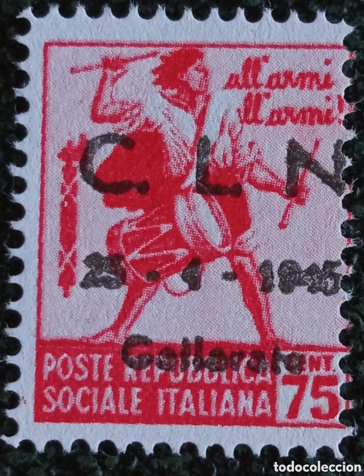Sellos: Sello Italia Sesto Calende 1945 CLN Tamburino 75c Sobrecarga Negra Michel 7 MH