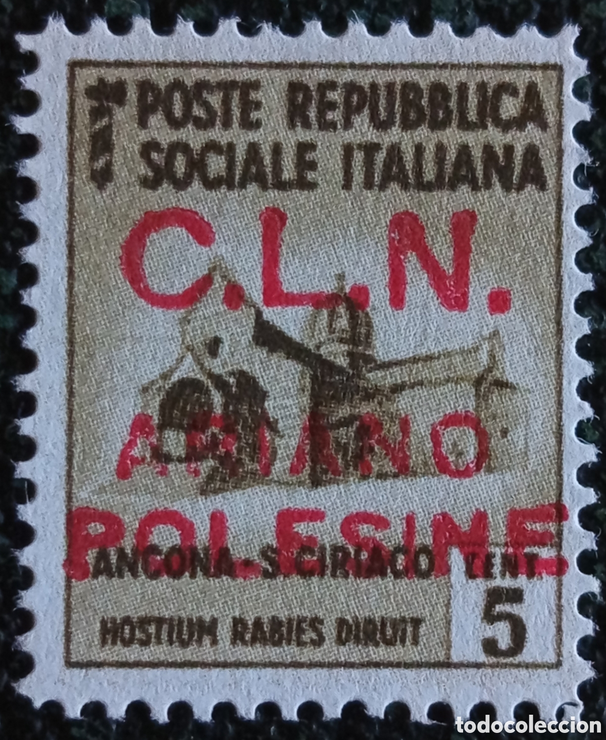 Sellos: Sello Italia Ariano Polesine 1945 CLN Ancona 5c Sobrecarga Roja Monumentos MH