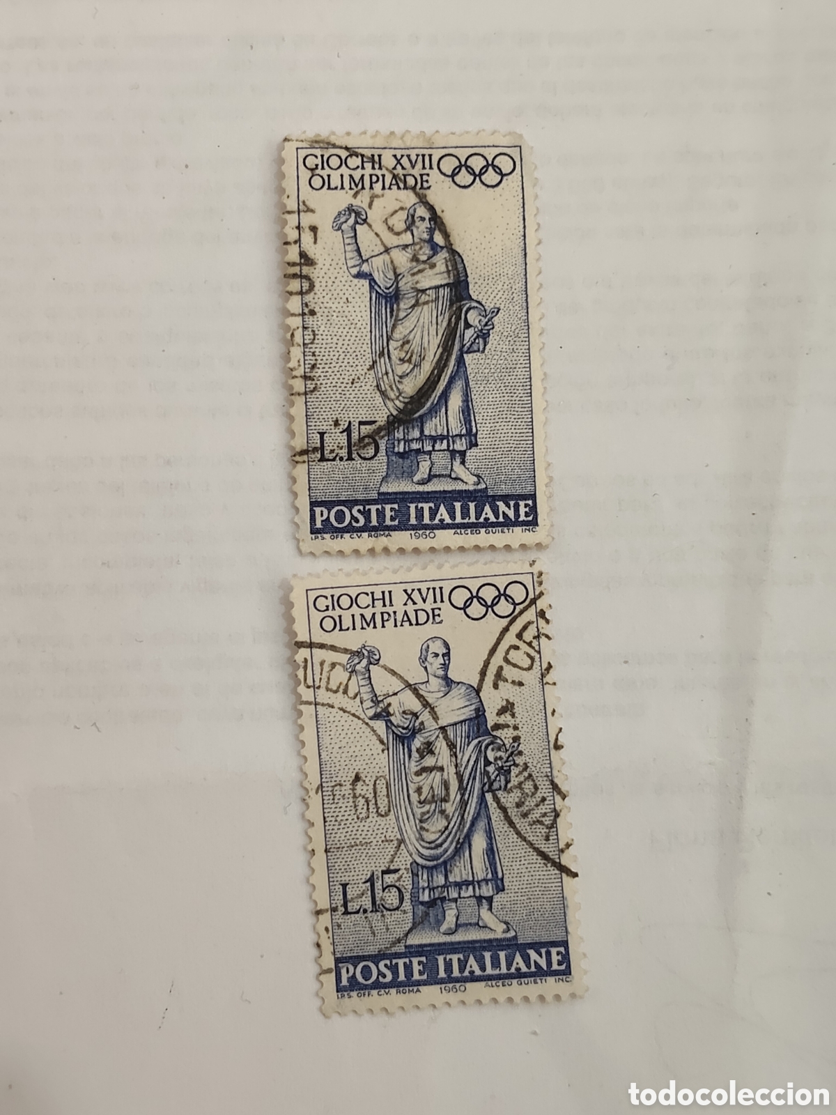 Sellos: 2 sellos de Italia XVll juegos Ol&iacute;mpicos de Roma 1960