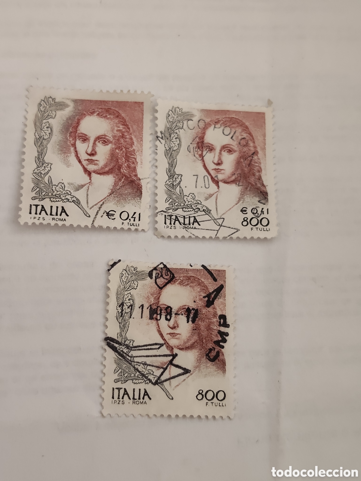 Sellos: 3 sellos de Italia la dama del Unicornio 1990