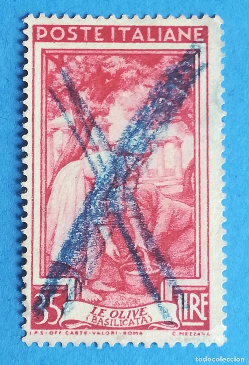 Sellos: Aceite de oliva. Le olive (Basilicata). 35 liras. A&ntilde;o 1950.