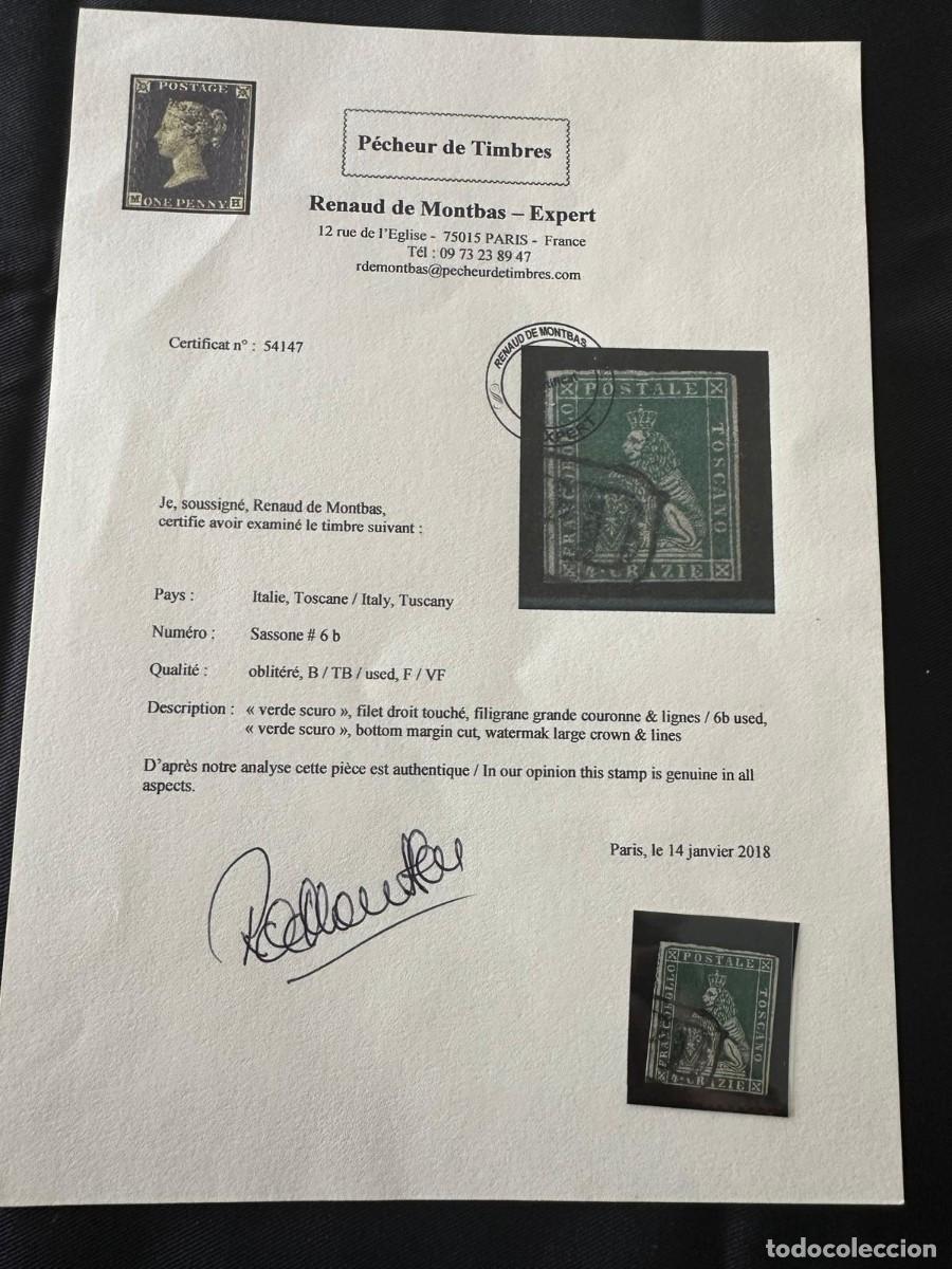 Sellos: SELLO DE TOSCANA (ITALIA) SASSONE N&ordm; 6B USADO CON CERTIFICADO