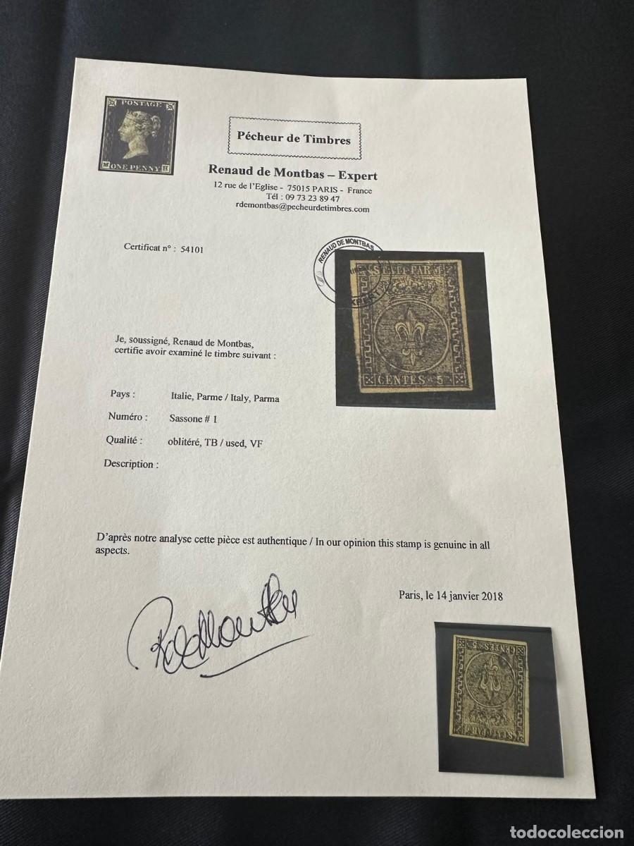 Sellos: SELLO DE PARMA (ITALIA) SASSONE N&ordm; 1 CON CERTIFICADO DE AUTENTICIDAD