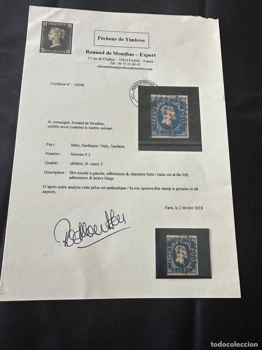 Sellos: SELLO DE CERDE&Ntilde;A (ITALIA) SASSONE N&ordm; 2 CON CERTIFICADO DE AUTENTICIDAD