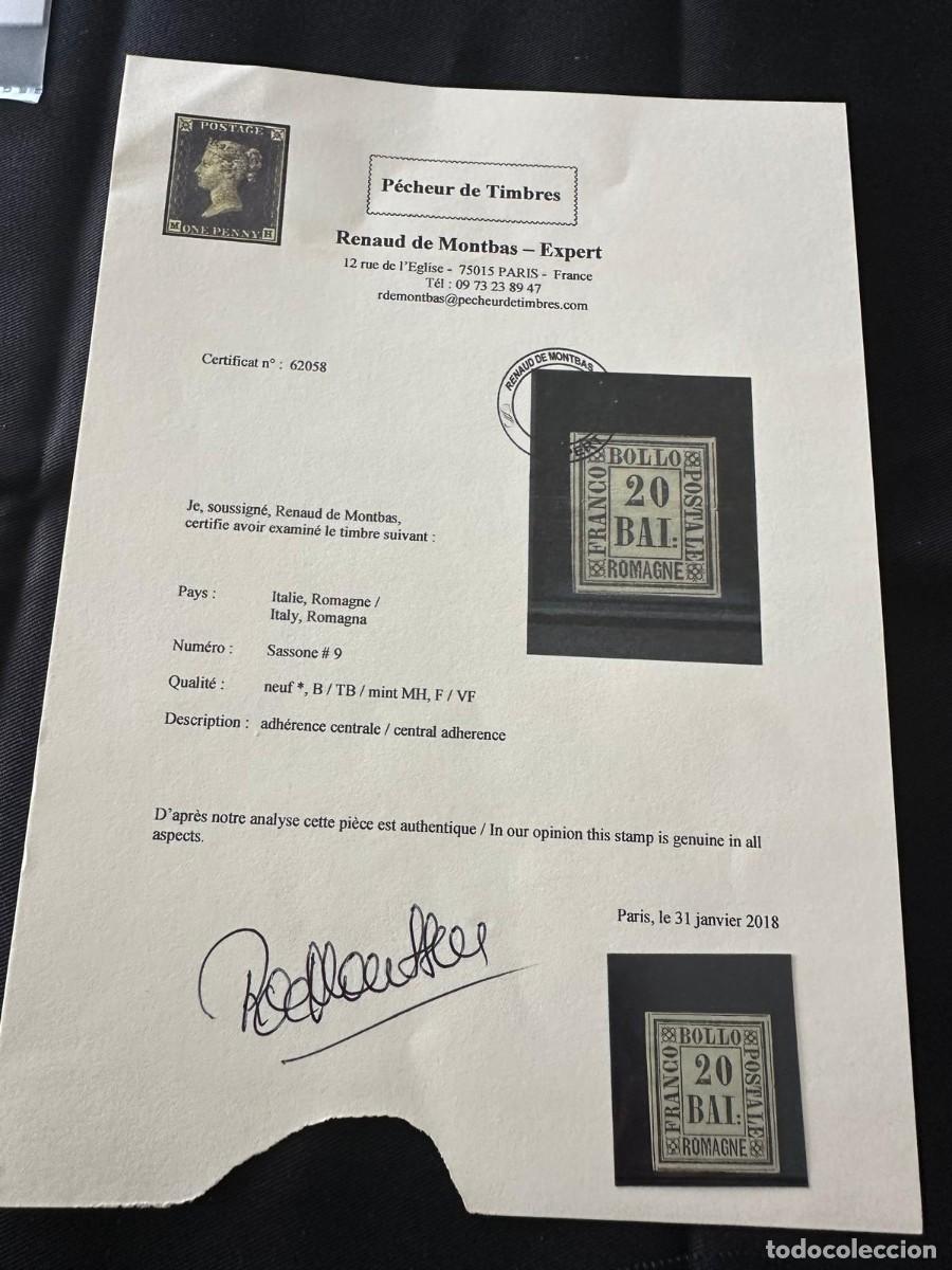 Sellos: SELLO DE ROMA&Ntilde;A (ITALIA) SASSONE N&ordm; 9 CON CERTIFICADO DE AUTENTICIDAD