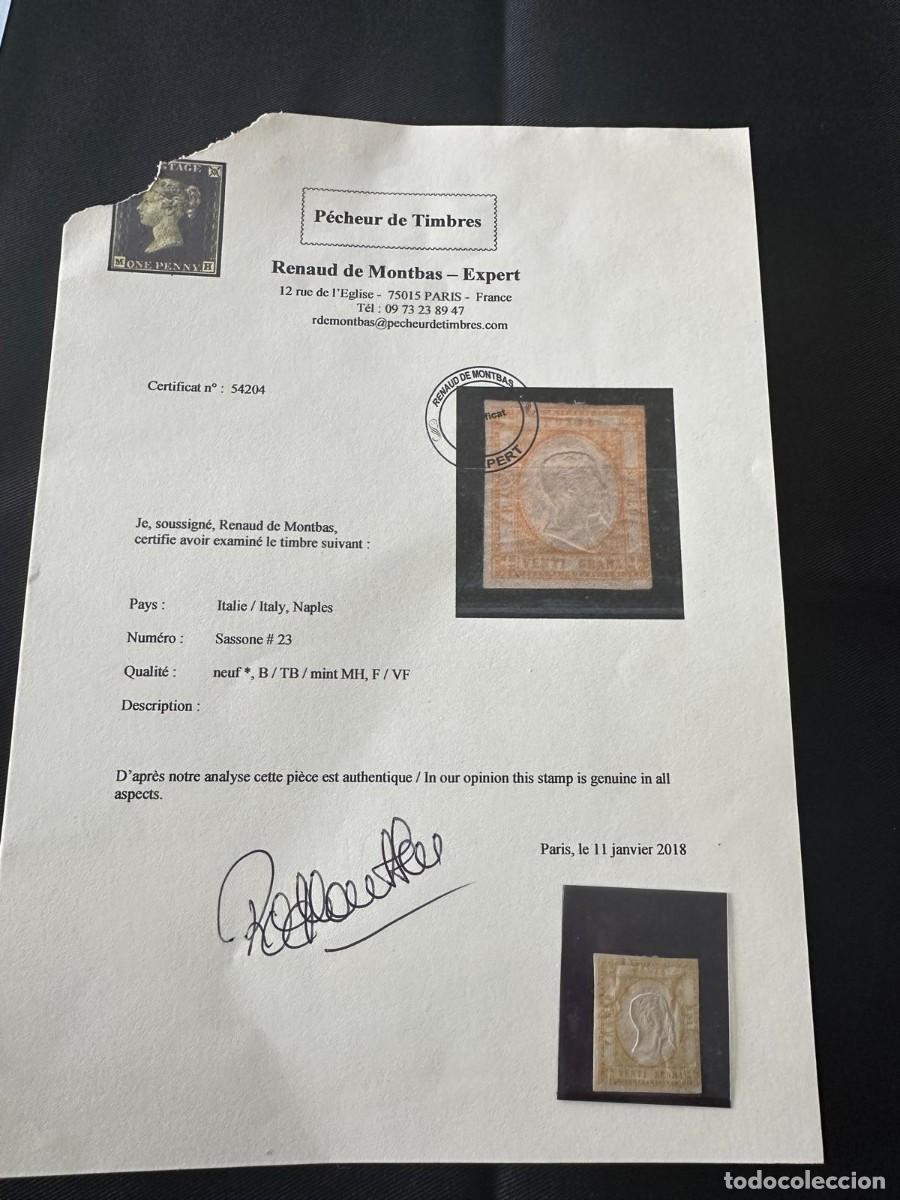 Sellos: SELLO DE NAPOLES (ITALIA) SASSONE N&ordm; 23 CON CERTIFICADO DE AUTENTICIDAD
