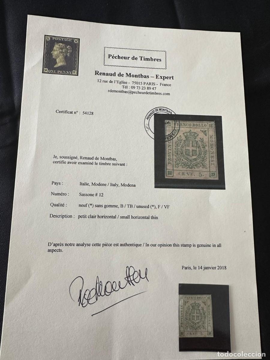 Sellos: SELLO DE MODENA (ITALIA) SASSONE N&ordm; 12 CON CERTIFICADO DE AUTENTICIDAD