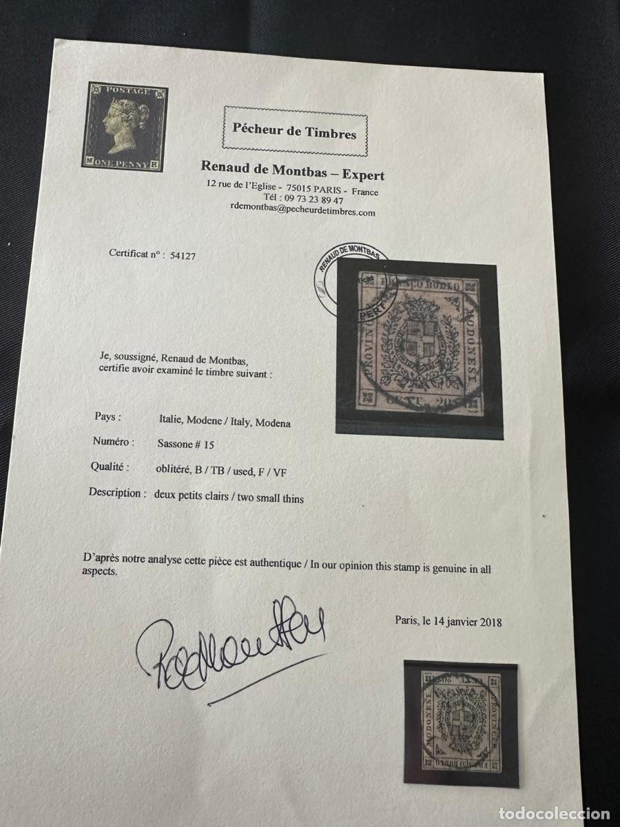 Sellos: SELLO DE MODENA (ITALIA) SASSONE N&ordm; 15 CON CERTIFICADO DE AUTENTICIDAD