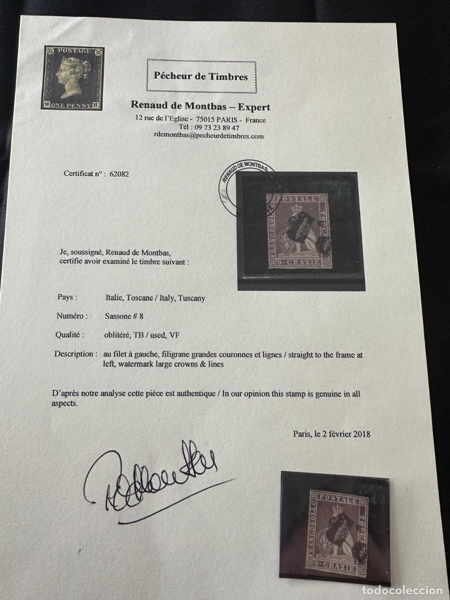Sellos: SELLO DE TOSCANA (ITALIA) SASSONE N&ordm; 8 CON CERTIFICADO DE AUTENTICIDAD