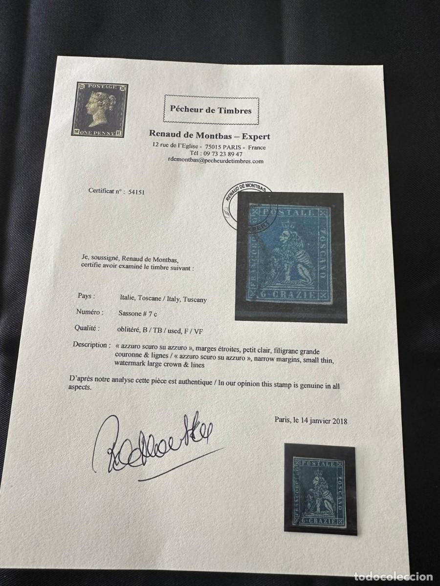 Sellos: SELLO DE TOSCANA (ITALIA) SASSONE N&ordm; 7 C CON CERTIFICADO DE AUTENTICIDAD