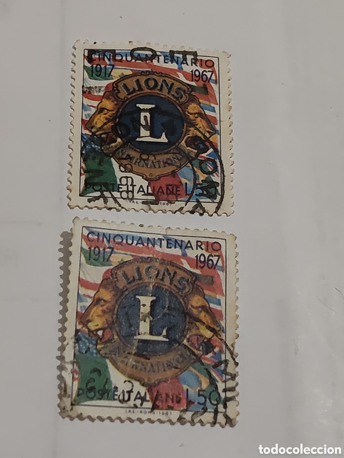 Sellos: 2 sellos de Italia 50 aniversario de Lions Clubs Internacional 1967