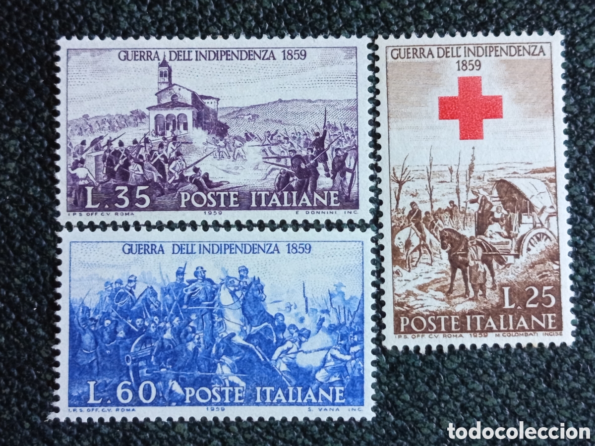 Sellos: Sellos Italia 1959 Guerra Independencia 25L 35L 60L MNH - Cat&aacute;logo Michel 1044/46