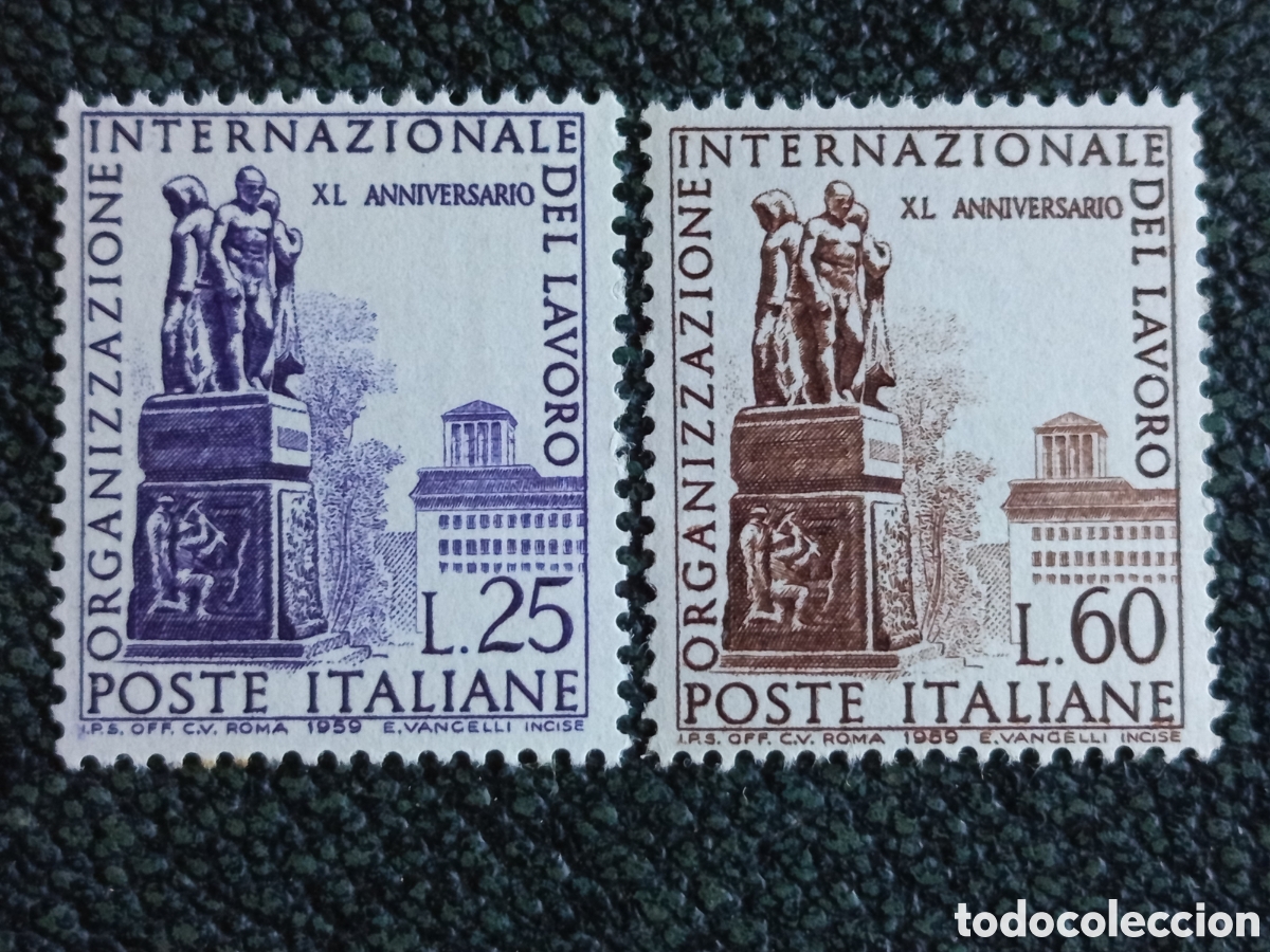 Sellos: Serie Completa Italia 1959 Org. del Trabajo 25L y 60L MNH - Cat&aacute;logo Michel 1052/53