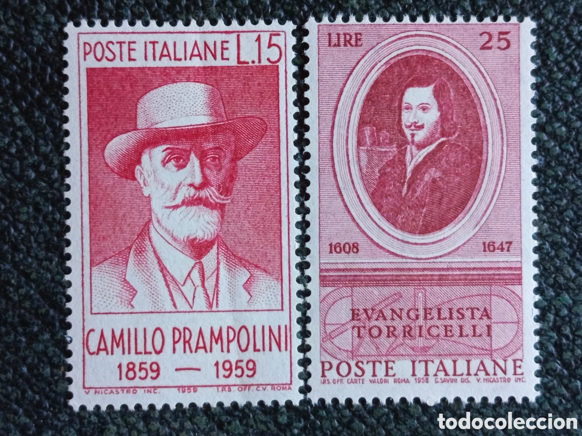 Sellos: Sellos Italia 1958/59 Torricelli 25L y Prampolini 15L MNH - Michel 1031/38