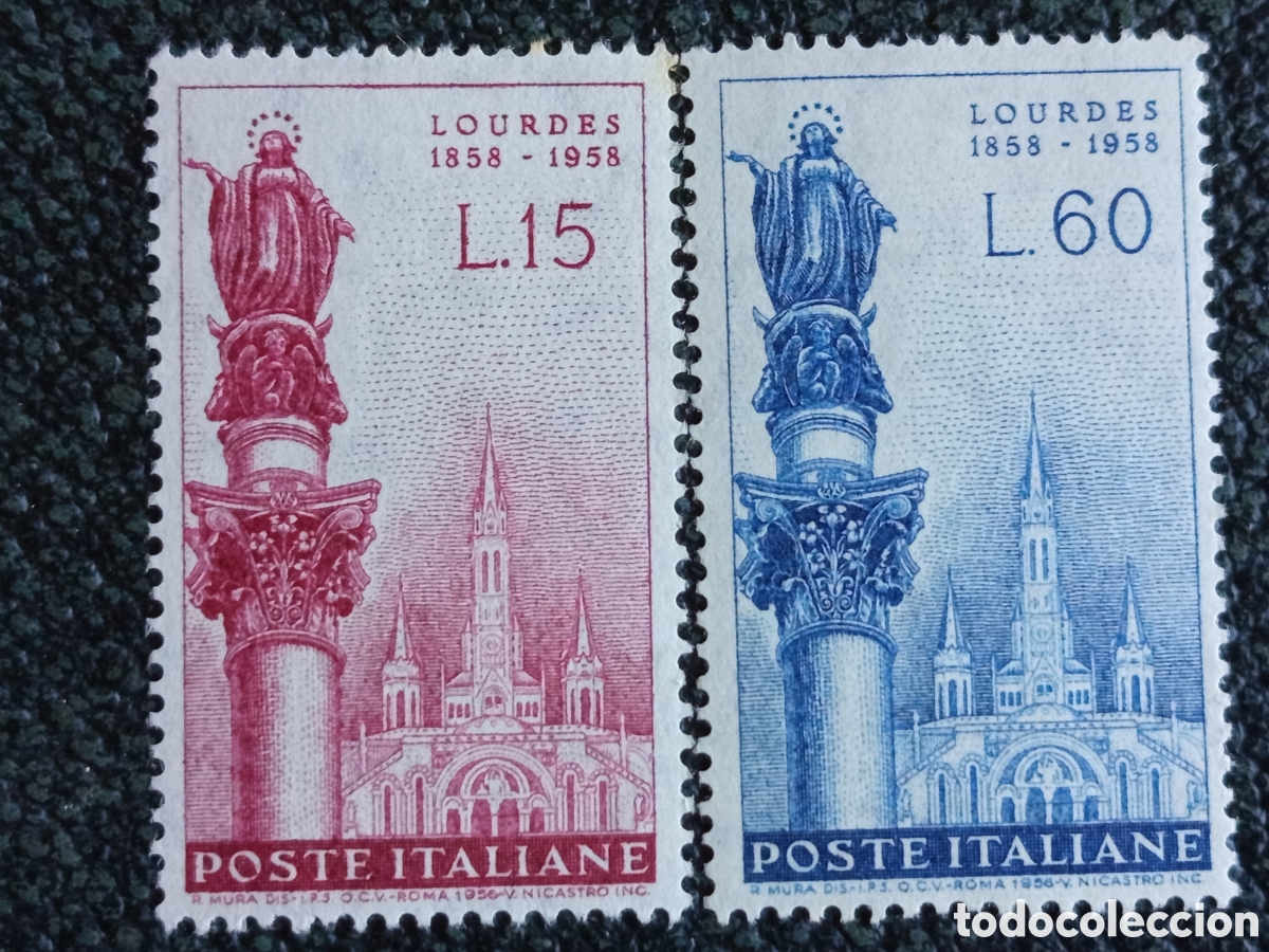 Sellos: Serie Completa Italia 1958 Centenario Lourdes 15L y 60L MNH - Cat&aacute;logo Michel 1015/16